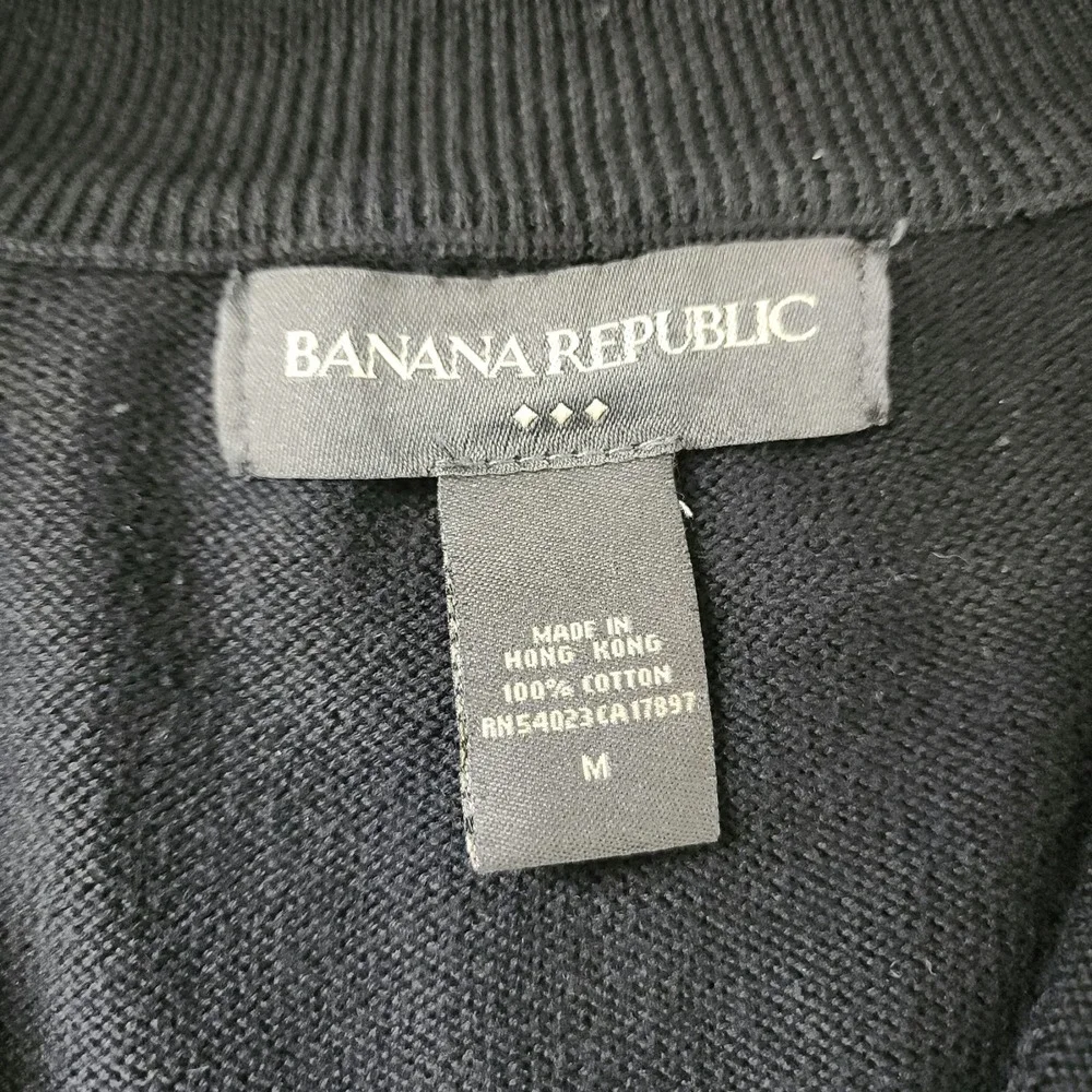 Banana Republic Zip Sweater M Argyle Black Mod Minimalist Preppy‎ Knit Cardigan